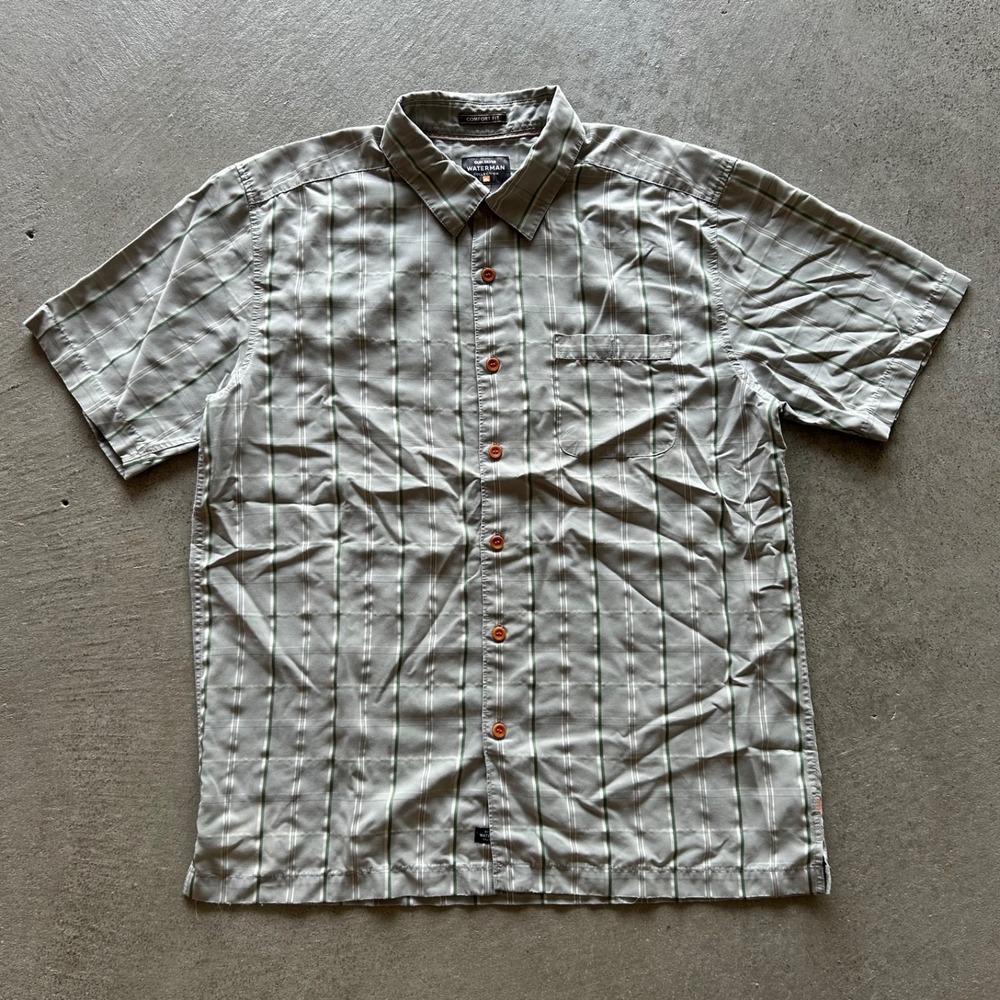 Vtg Quiksilver Waterman Collection Shirt Mens Large Short Sleeve Plaid Button Up